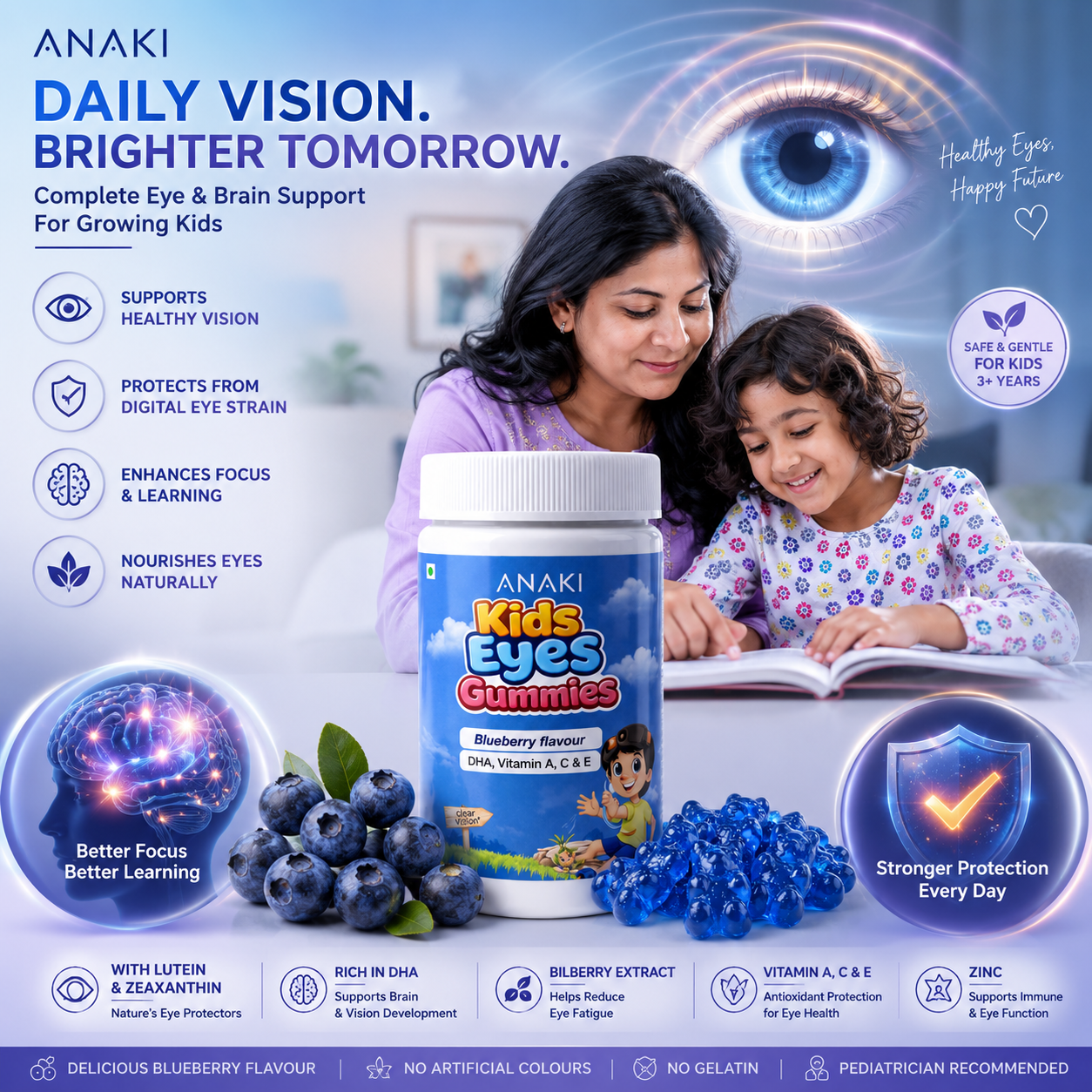 Anaki Kids Eyes Gummies for Vision Support | Lutein, Vitamin A & Zinc | Eye Health Supplement for Kids | Tasty Chewable Gummies | 30 Count-2+
