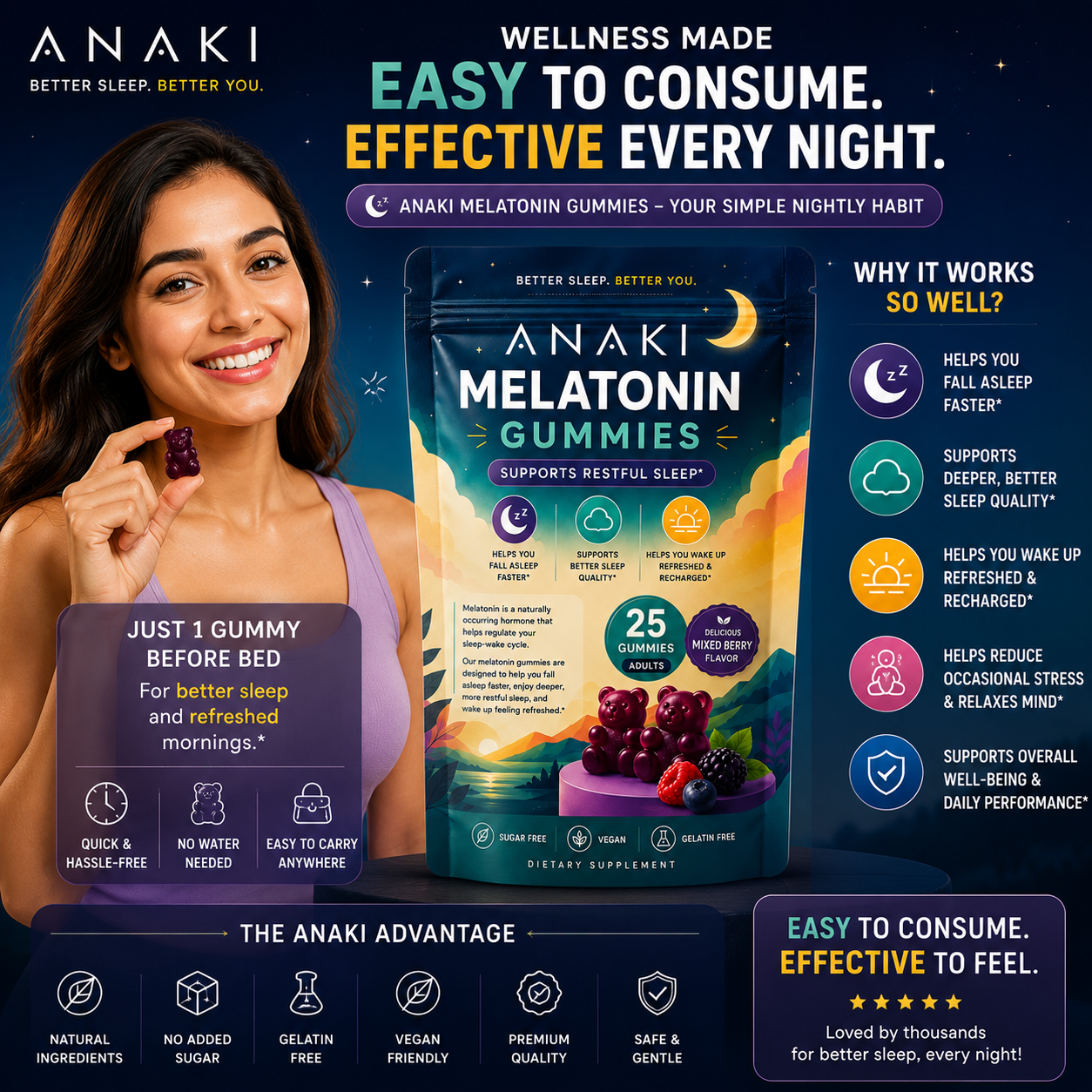 Melatonin Gummies for Sleep- Support Bettr Sleep Quality , Helps you wakeup Refresh and Recharge