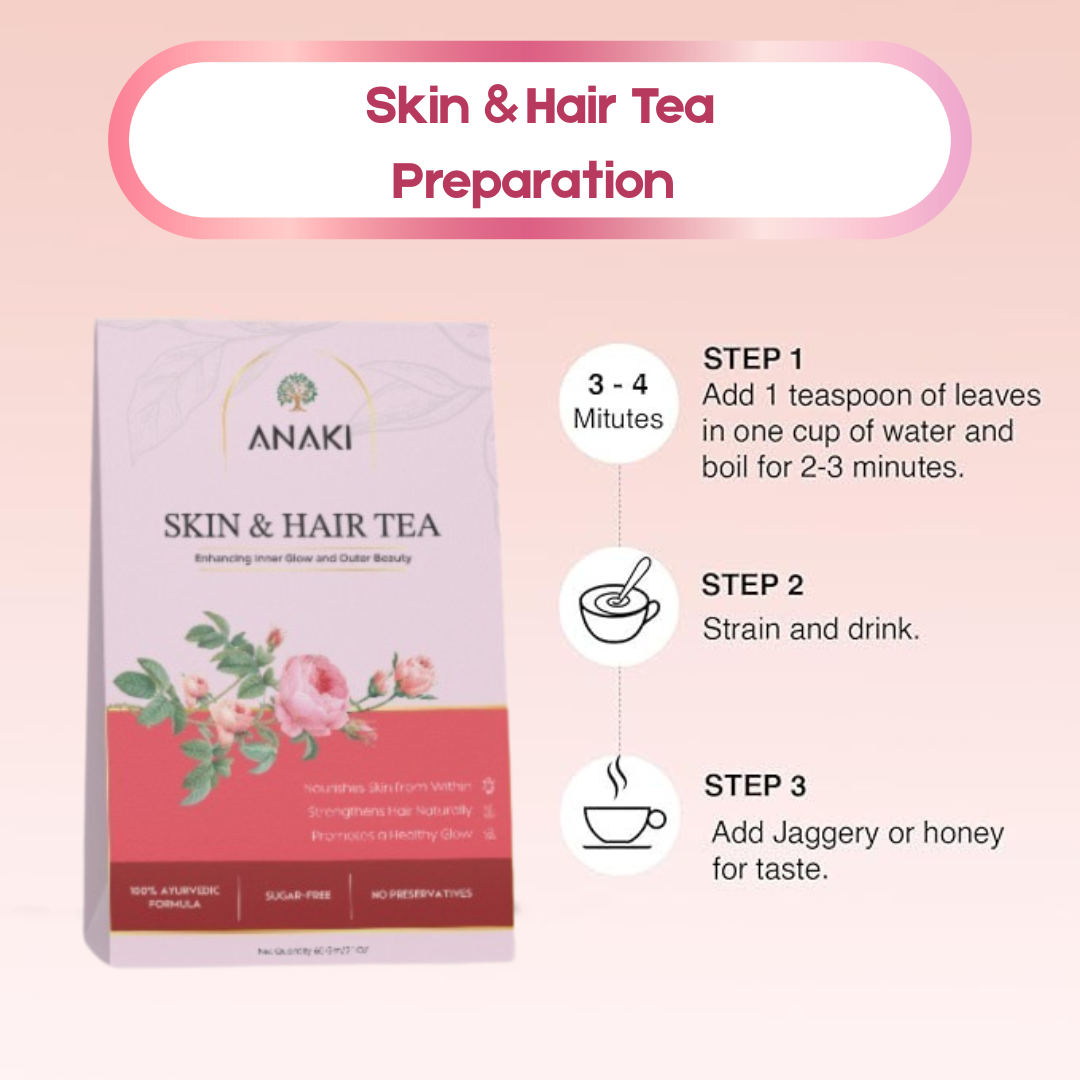 Anaki Skin & Hair Health Tea | Herbal Green Tea Blend with Orange Peel, Rose Petals, Ashwagandha, Turmeric, 10+ Herbs | Supports Glowing Skin, Healthy Hair & Enhanced Hydration