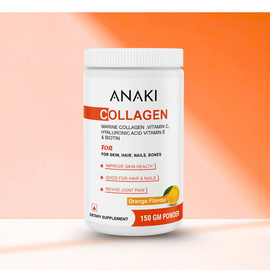 Anaki Skin Radiance Marine Collagen Powder|Orange, 150gm |Collagen Peptides,Vitamin C&E