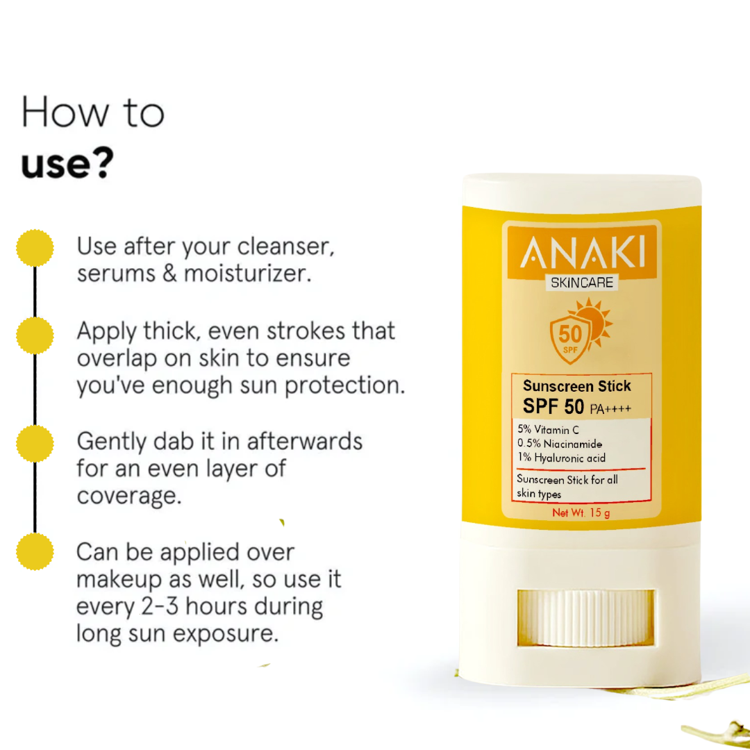 Anaki Sunscreen  Stick For Normal Skin Type Stick Spf 50, Pa++++ With Vitamin C, Niacinamide, Vitamin E | Water Resistant, Lightweight, No White Cast | Men & Women | - 15 Gm