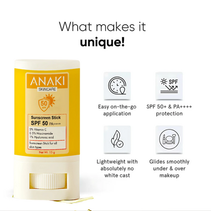 Anaki Sunscreen  Stick For Normal Skin Type Stick Spf 50, Pa++++ With Vitamin C, Niacinamide, Vitamin E | Water Resistant, Lightweight, No White Cast | Men & Women | - 15 Gm