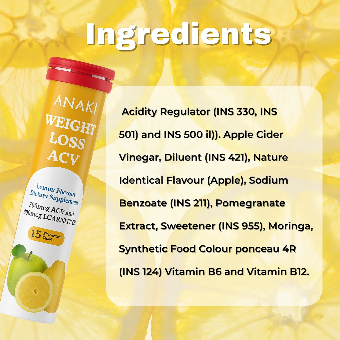 Weight Loss Effervescent Tablet - 300mcg L-Carnitine || 700 mcg Acv- Lemon Flavour
