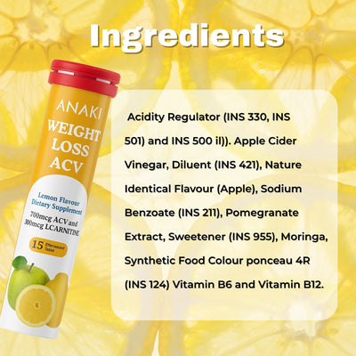 Weight Loss Effervescent Tablet - 300mcg L-Carnitine || 700 mcg Acv- Lemon Flavour