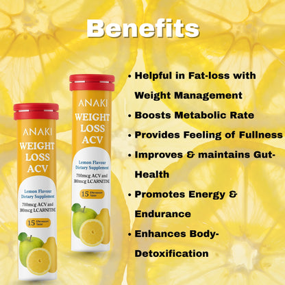 Weight Loss Effervescent Tablet - 300mcg L-Carnitine || 700 mcg Acv- Lemon Flavour
