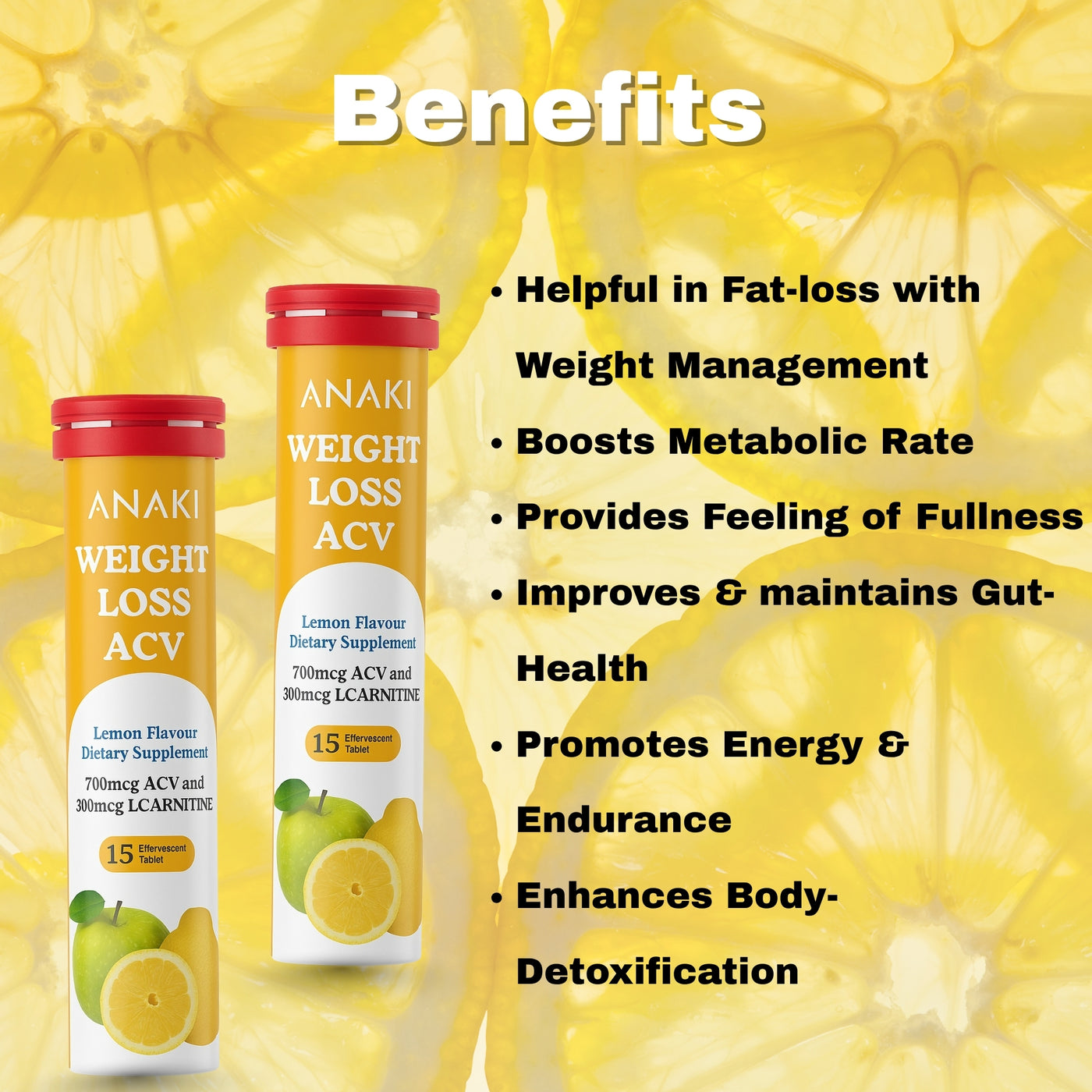 Weight Loss Effervescent Tablet - 300mcg L-Carnitine || 700 mcg Acv- Lemon Flavour