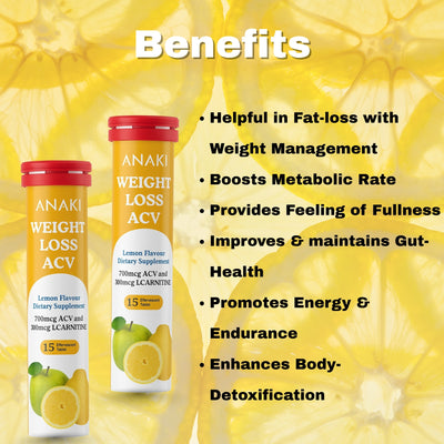 Weight Loss Effervescent Tablet - 300mcg L-Carnitine || 700 mcg Acv- Lemon Flavour