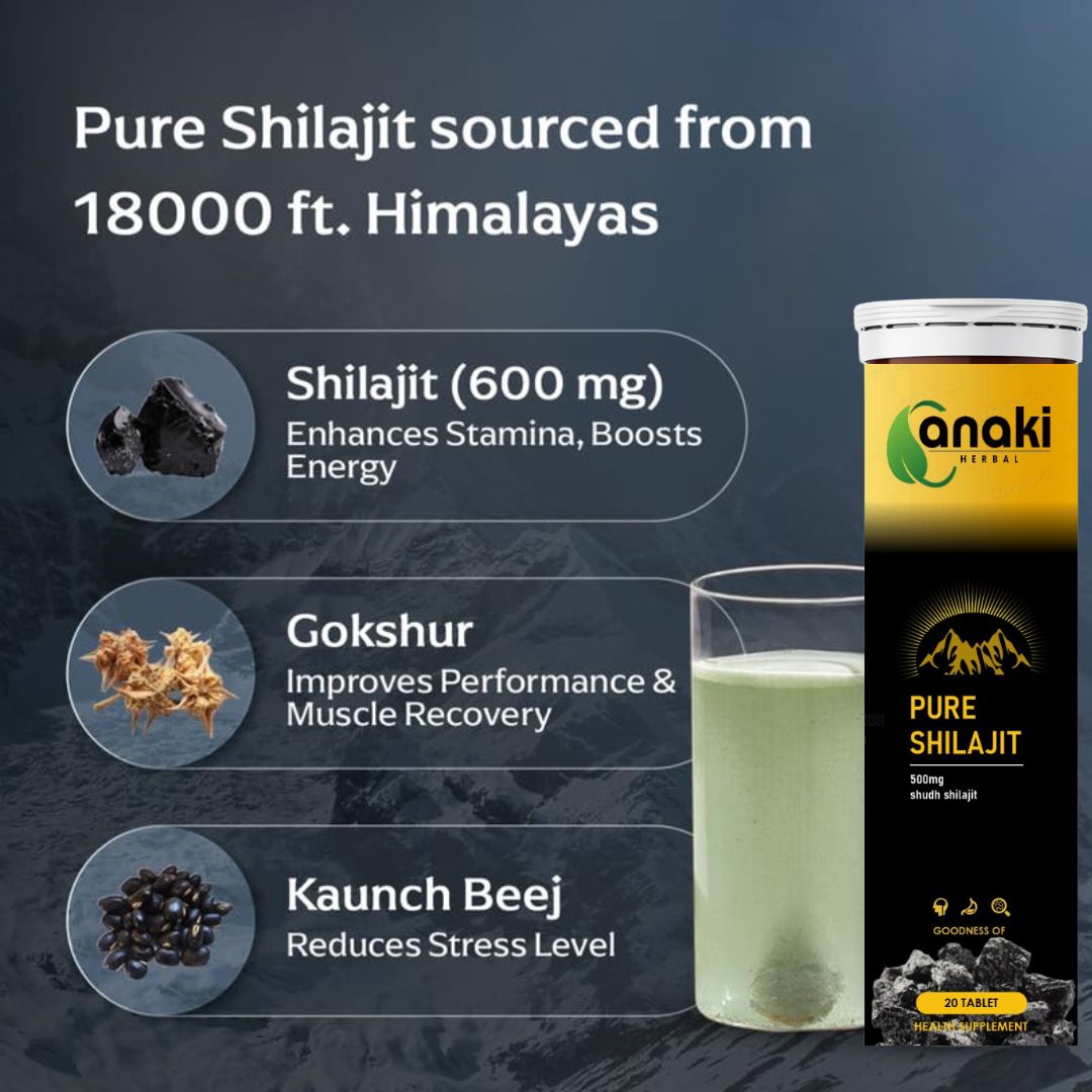 Anaki Original Himalayan Shilajit Effervescent Tablets 20 Tab |Pure Original Shilajit (500 mg) For Stamina & Performance Helps Boost Strength | For Muscle Recovery & Endurance