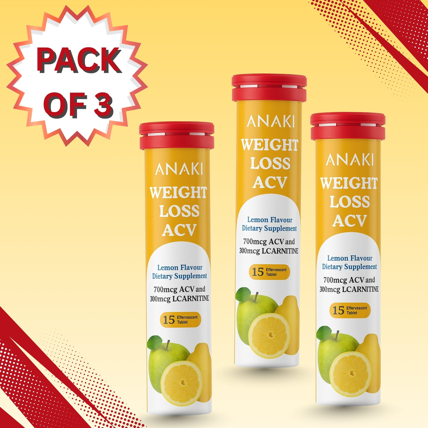 Weight Loss Effervescent Tablet - 300mcg L-Carnitine || 700 mcg Acv- Lemon Flavour