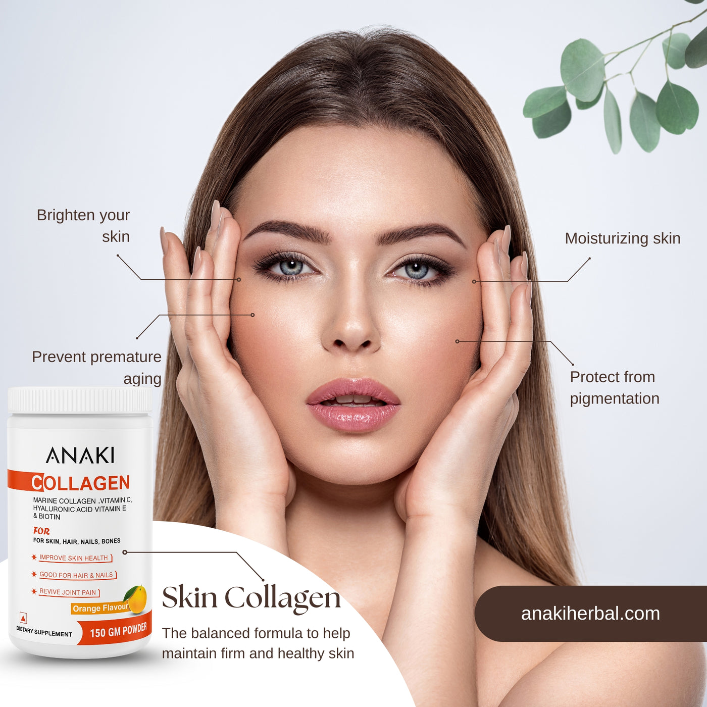 Anaki Skin Radiance Marine Collagen Powder|Orange, 150gm |Collagen Peptides,Vitamin C&E