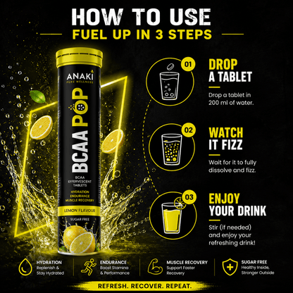 BCAA POP Effervescent Tablets for Muscle Growth, Repair and Recovery