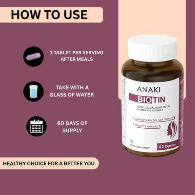 Biotin Capsules for Hair,Nails and Skin - With L-Glutathione, Boitin , Vitamin C & Vitamin E