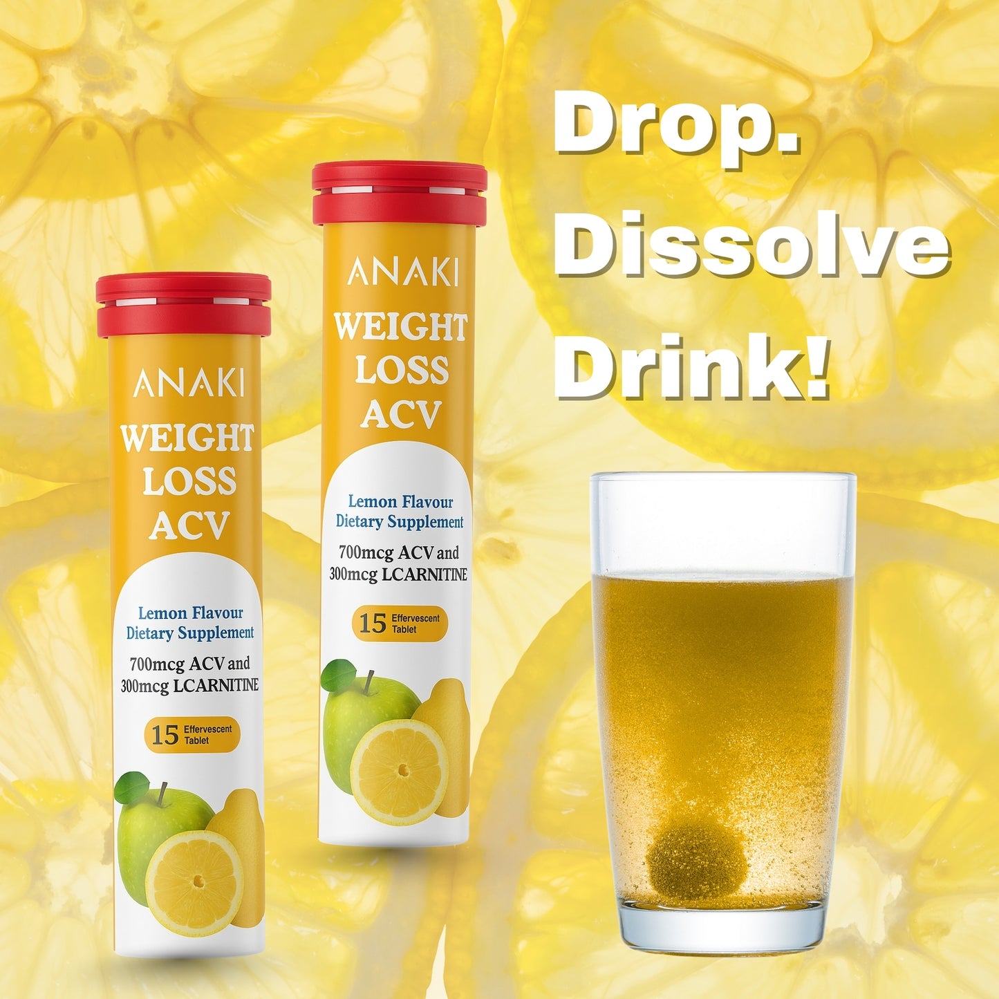 Weight Loss Effervescent Tablet - 300mcg L-Carnitine || 700 mcg Acv- Lemon Flavour