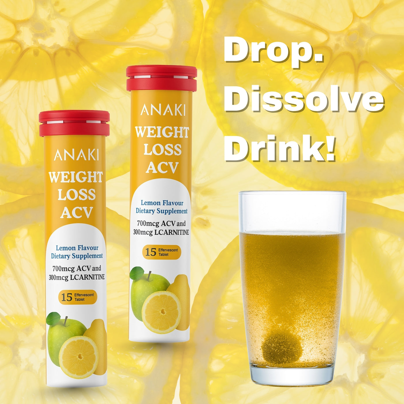 Weight Loss Effervescent Tablet - 300mcg L-Carnitine || 700 mcg Acv- Lemon Flavour