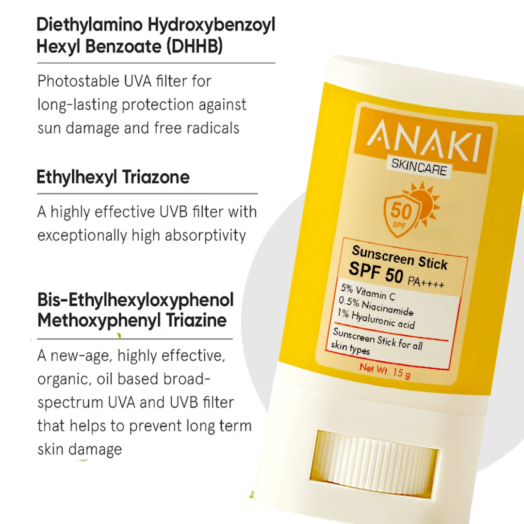 Anaki Sunscreen  Stick For Normal Skin Type Stick Spf 50, Pa++++ With Vitamin C, Niacinamide, Vitamin E | Water Resistant, Lightweight, No White Cast | Men & Women | - 15 Gm