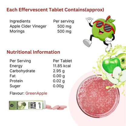 Anaki Acv Moringa Effervescent Tablet | Control Cravings  I No Maltodextrin & No Added Sugar I - Green Apple