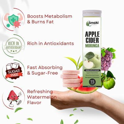 Anaki Acv Moringa Effervescent Tablet | Control Cravings  I No Maltodextrin & No Added Sugar I - Green Apple