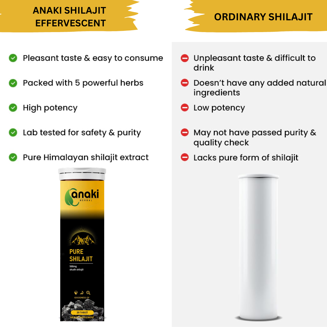 Anaki Original Himalayan Shilajit Effervescent Tablets 20 Tab |Pure Original Shilajit (500 mg) For Stamina & Performance Helps Boost Strength | For Muscle Recovery & Endurance