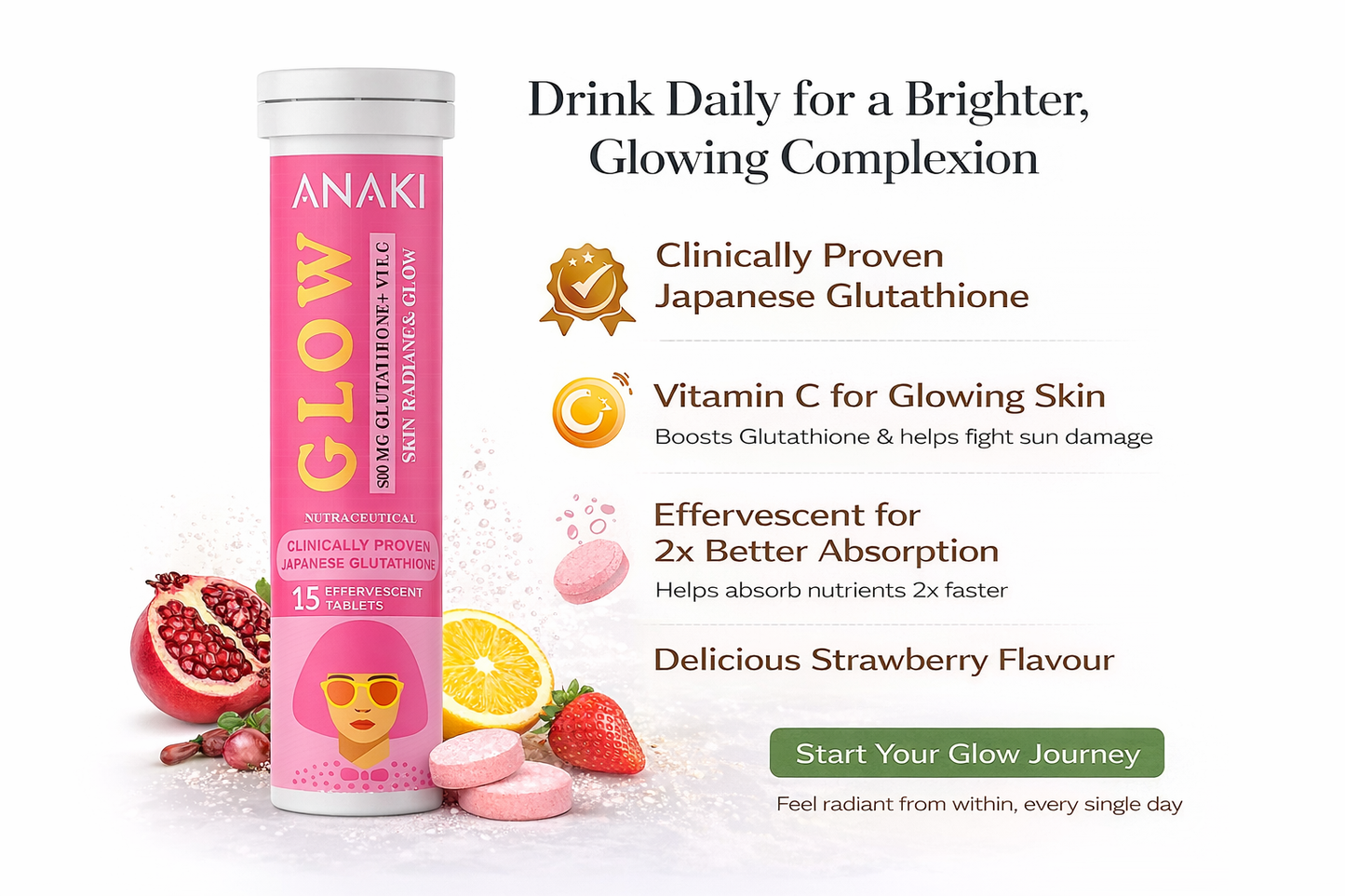 L-Glutathione Tablets for Skin Glow & Even-Toned Skin - Glutathione & Vitamin C