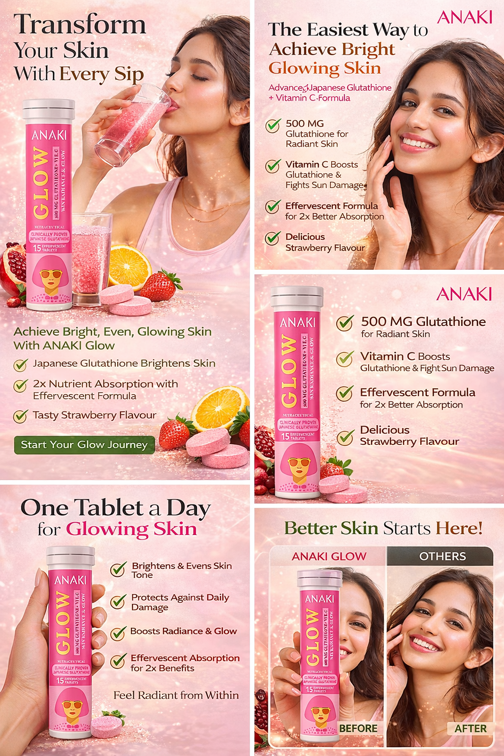 L-Glutathione Tablets for Skin Glow & Even-Toned Skin - Glutathione & Vitamin C