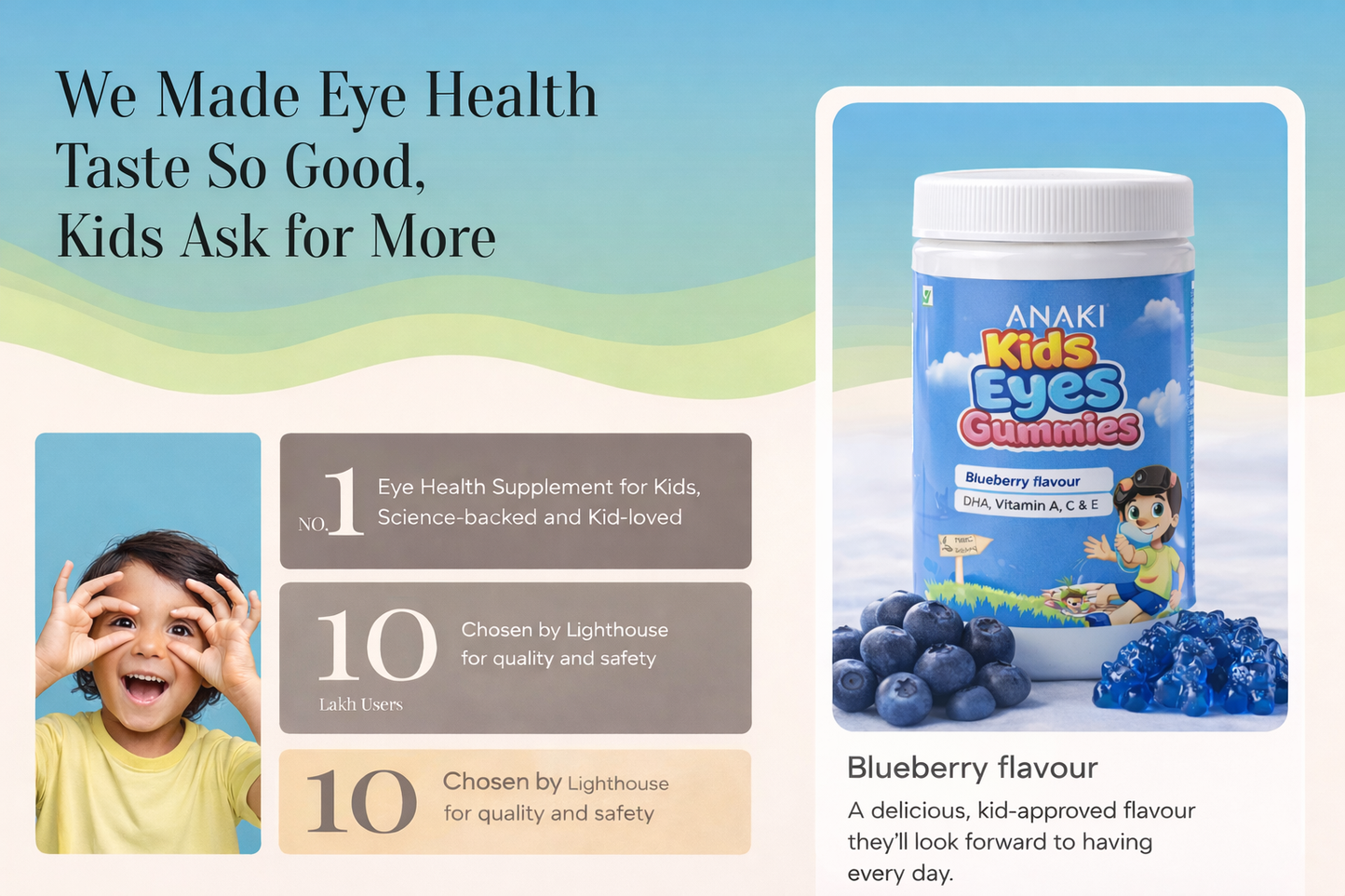 Anaki Kids Eyes Gummies for Vision Support | Lutein, Vitamin A & Zinc | Eye Health Supplement for Kids | Tasty Chewable Gummies | 30 Count-2+