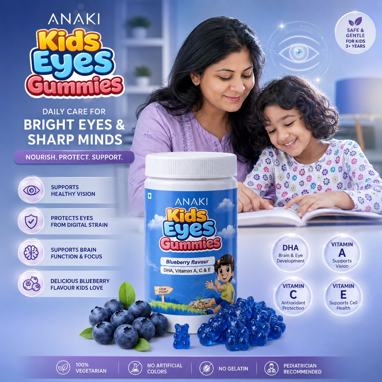 Anaki Kids Eyes Gummies for Vision Support | Lutein, Vitamin A & Zinc | Eye Health Supplement for Kids | Tasty Chewable Gummies | 30 Count-2+