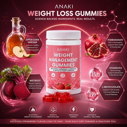 Anaki Weight Loss Support Gummies - No Sugar Added , With Garcinia and Apple Cider Vineger
