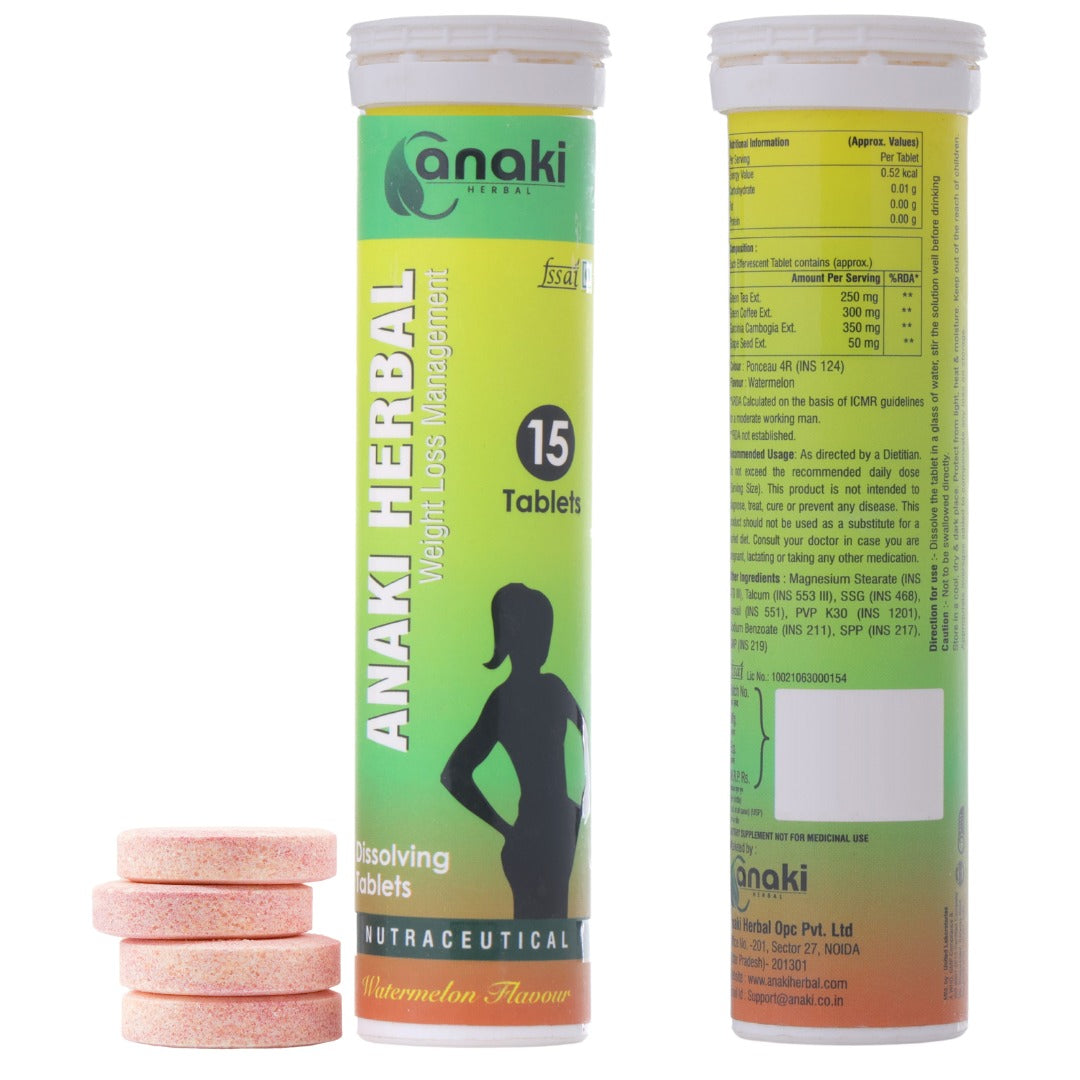 Anaki Weight Loss Effervescent Tablet with Garcinia Cambogi | Green Coffee Bean | Black Pepper Ext - Watermelon Flavour