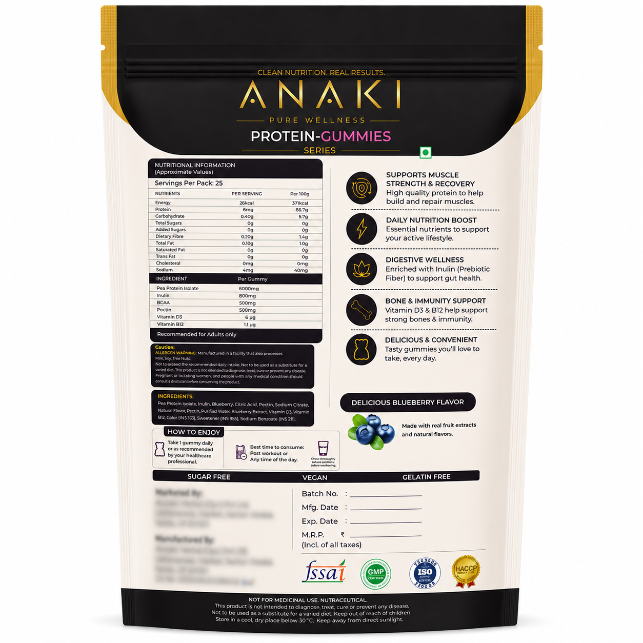 Anaki Protein Gummies - Sugar Free, 6GM Protein In Every Gummy, Daily Nutrition Boost
