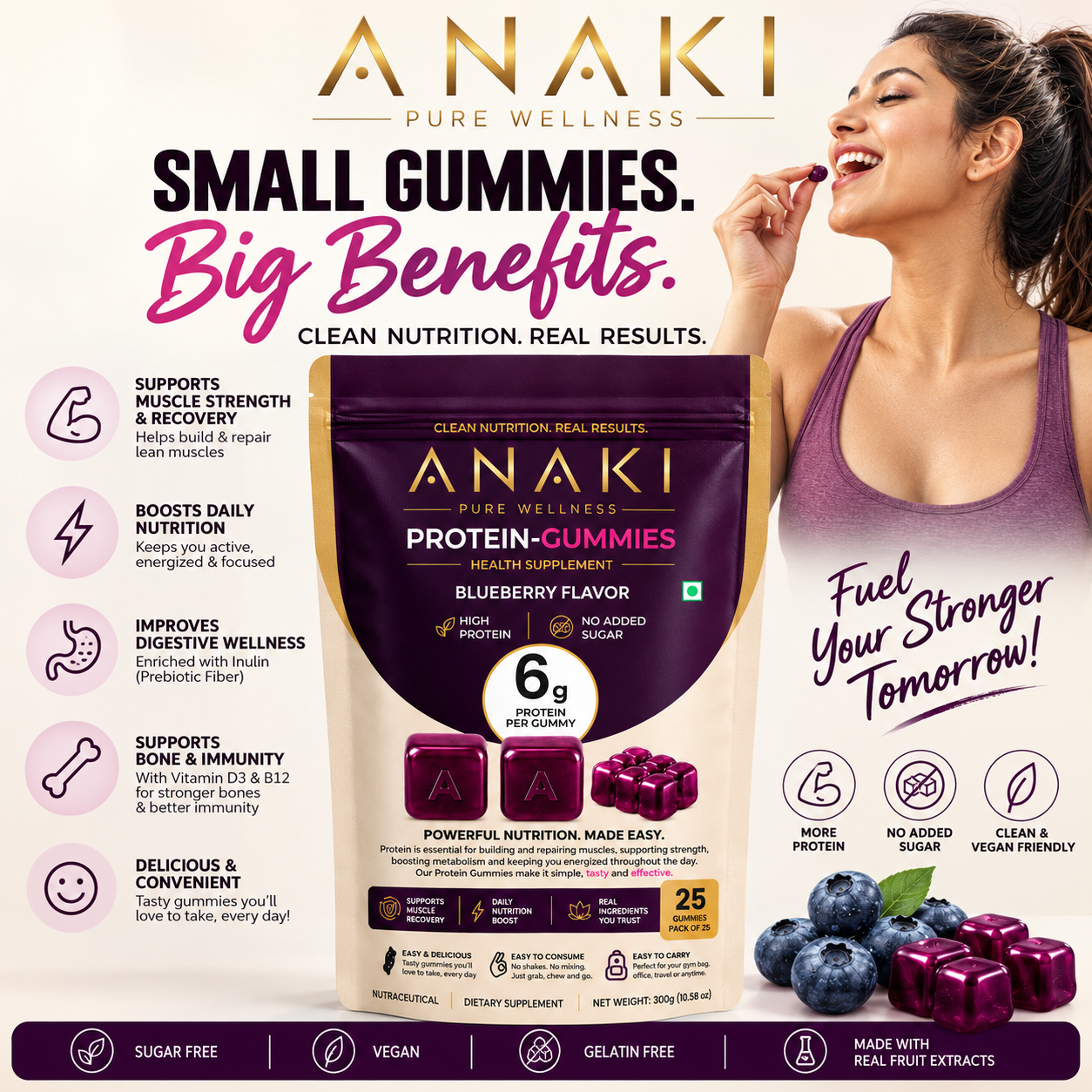 Anaki Protein Gummies - Sugar Free, 6G Protein In Every Gummy, Daily Nutrition Boost