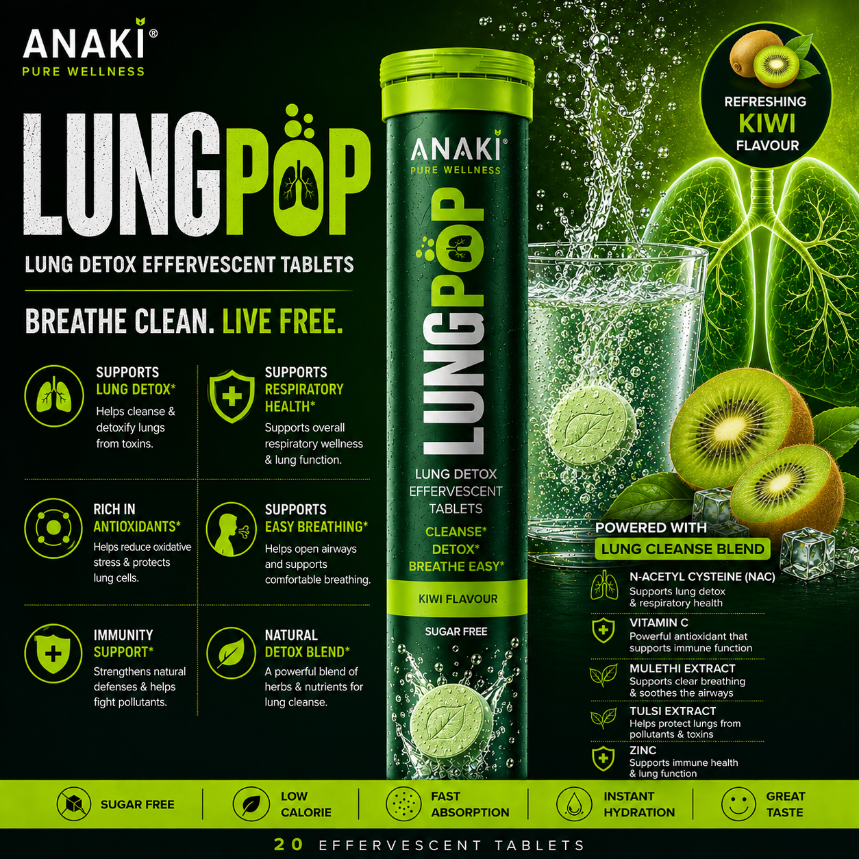 Anaki Lung Pop Detox Effervescent Tablet - Drop Fizz & Drink