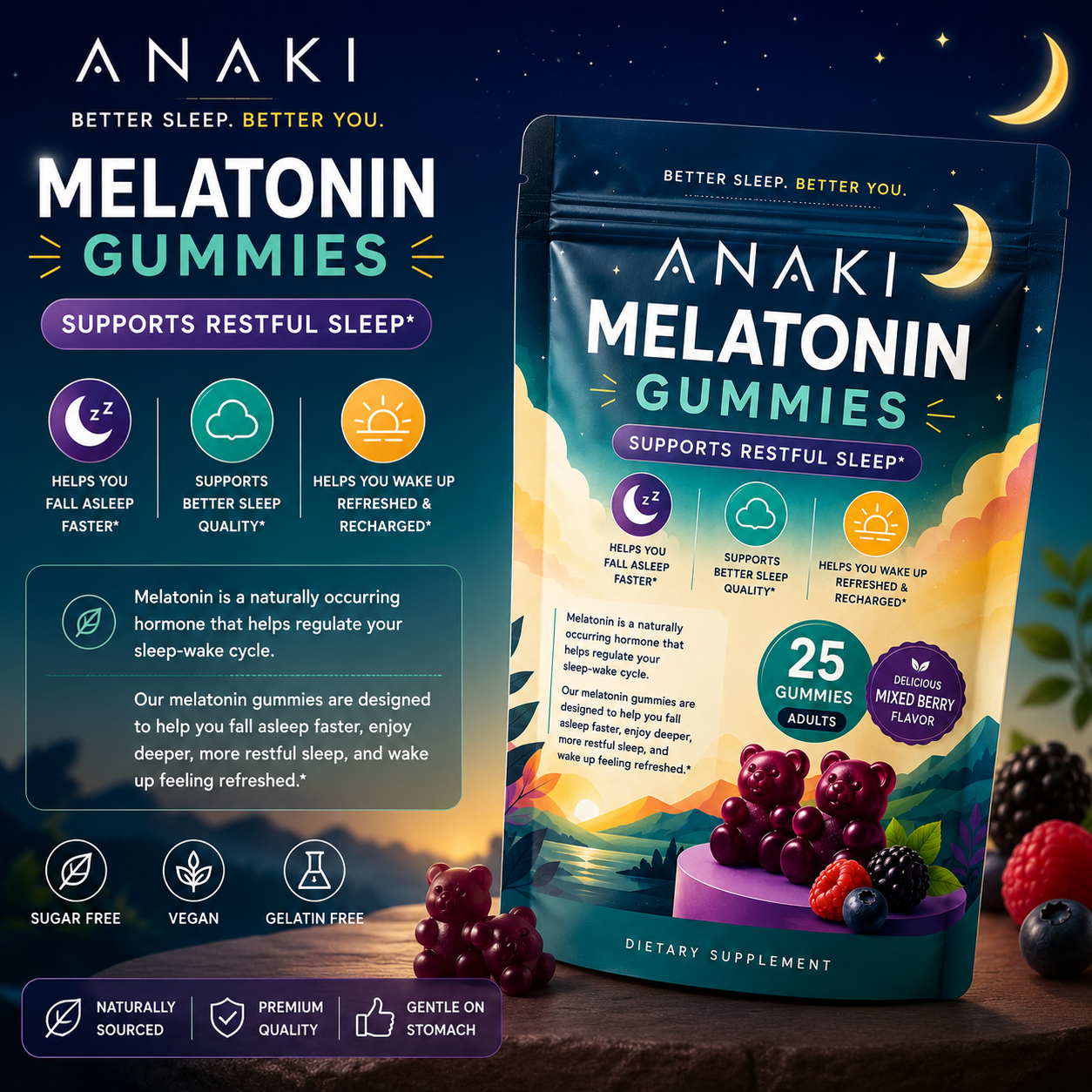 Melatonin Gummies for Sleep- Support Bettr Sleep Quality , Helps you wakeup Refresh and Recharge